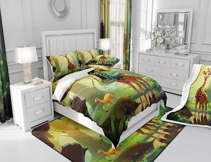 Feelyou Cute Giraffe Fabric Shower Curtain Cartoon Animal Shower Curtain for Teens Wildlife Bathroom Waterproof Accessories with 12 Hooks Wild Animal Curtains,72x84 Inches