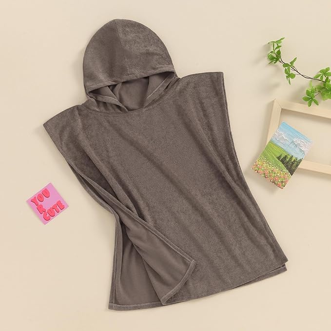 Toddler Beach Towel with Hood Kids Waffle Swim Cover Up Bath Towel Surf Poncho Boys Girls Hooded Beach Towel (B Brown, 3-4 Years)