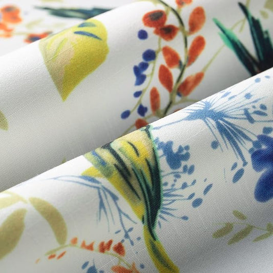 Leeva Bird Pattern Printed Small Window Curtain Panels, 24 Inch Length Sets Bird and Floral Pattern Design Short Small Curtains for Kitchen Office Cafe Studio, 2 Panels, Rod Pocket