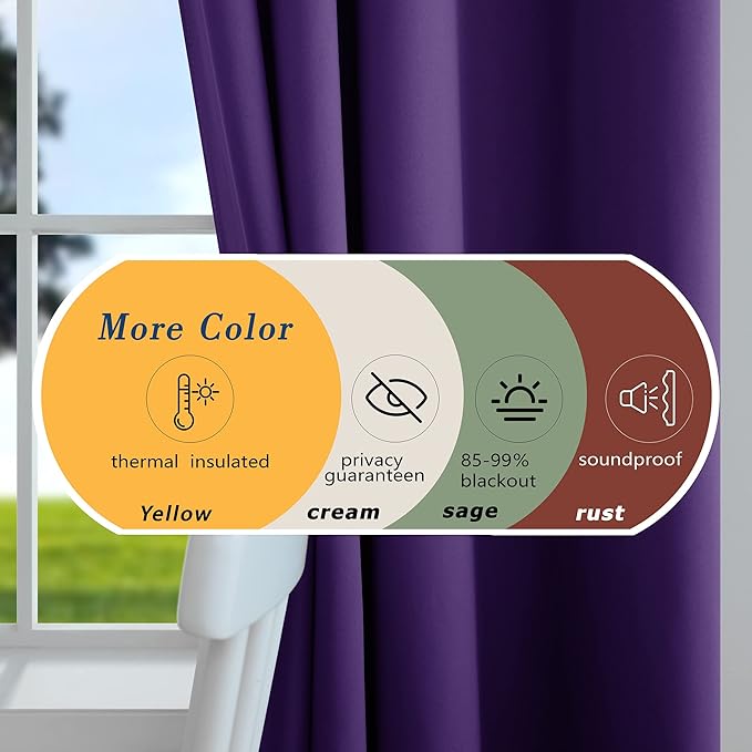 Mrs.Naturall Bathroom Window Curtains,Blackout Short Curtains for Bedroom,45 Inch Length,Dark Purple