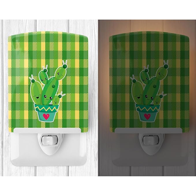 Caroline's Treasures BB6853CNL Cactus Striped Plaid Ceramic Night Light Compact, UL-Certified, Ideal for Bedroom, Bathroom, Nursery, Hallway, Kitchen, 6x4x3, Multicolor