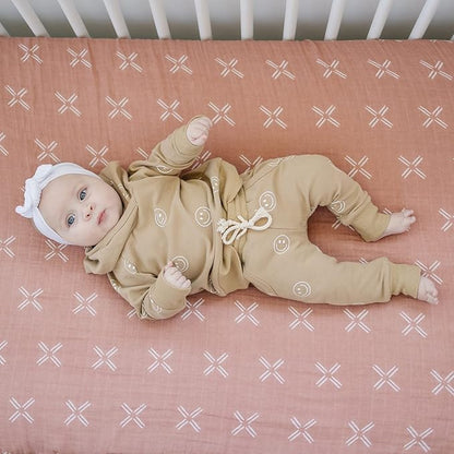 Just Peachy Muslin Crib Sheet by Mebie Baby, Soft and Breathable Bed Sheets for Babies, Modern Neutral Bedding for Cribs, Standard Crib Mattress Fitted Sheet, Great for Boy or Girl Room or Nursery