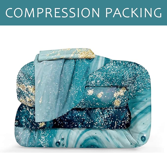 Bedbay Blue Marble Comforter King Size Blue and Gold Marble Bedding Set for Women Adults Western Bedroom Decor Aesthetic Watercolor Marble Quilt Set 4 Pcs Soft Microfiber Duvet Set (Blue,King)