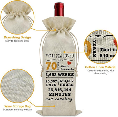 Sazuwu Happy 70th Birthday Gifts for Women Wine Bag 70 Year Old Birthday Gifts for Men Wine Bottle Storage Bag Funny Turning 70 Gifts Born in 1954 Gifts Wine Accessories Gifts for Wine Lovers