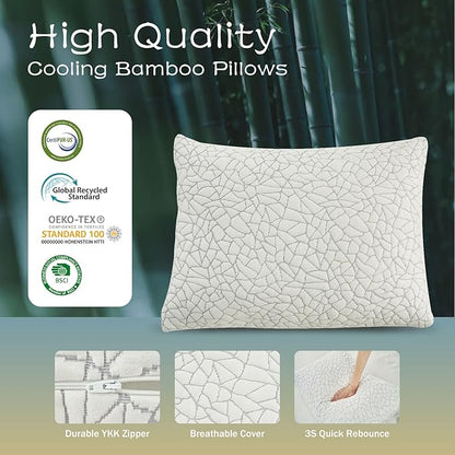 Shredded Memory Foam Pillow for Sleeping, Cooling Full Body Pillows for Adults, Adjustable Soft and Firm Pillows or Side, Back, Stomach Sleepers with Washable Removable Bed Pillow Cover