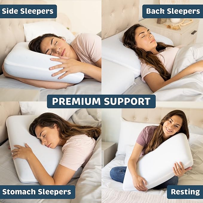 Pharmedoc Cooling Memory Foam Pillows, 2 Pack, Ventilated Cool Blue Bed Pillow, Reading and Bed Rest Pillows, Standard, Back Sleeper and Side Sleeper Support, Sleeping Pillows for Adults