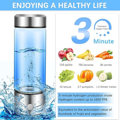 Hydrogen Water Bottle, Portable Hydrogen Water Bottle Generator, Rechargeable 3Min Quick Electrolysis Water Ionizer Machine Suitable for Home, Office, Travel, Daily Drinking, Gift for Love