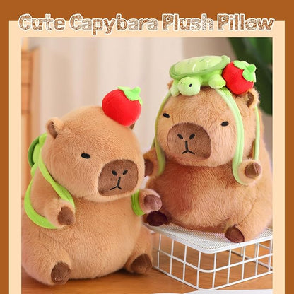 Cute Capybara Plush with Turtle Backpack Kawaii Capybara Stuffed Animal with Apple Capybara Plushies Soft Capybara Pillow Toy Birthday for Kids Boys Girls 12 inch