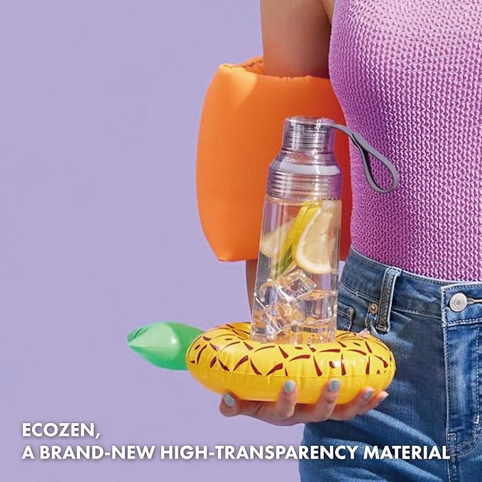WOKY Ecozen 27oz Water Bottle - Clear Aesthetic Water Bottle with Silicone Carry Strap, Leak Proof Dishwasher Safe and Reusable, Ideal for Gym, Travel, and Everyday Use (Dark Gray)
