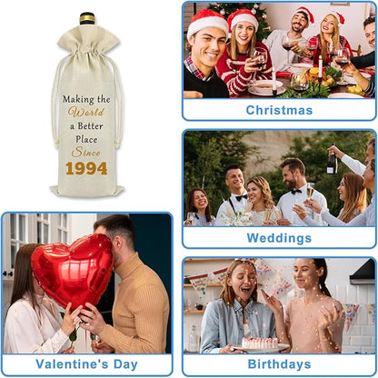 1994 30th Birthday Gift for Women Men Wine Bag 30 Year Old Party Reusable Decorations Wine Bottle Bag Happy 30th Birthday Gift Idea for Mom Dad Husband Wife Daughter Sister Aunt Friends BFF Coworkers