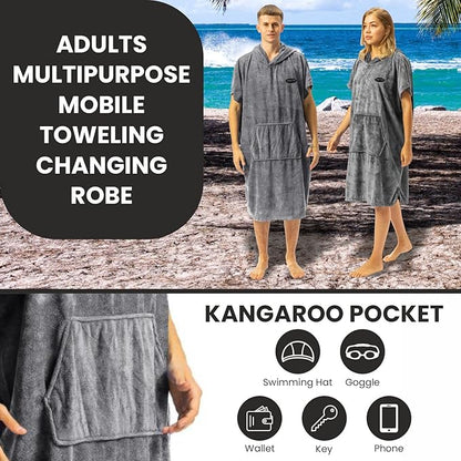 Surf Poncho for Men & Women with Hood, Quick Dry 80% Microfiber Polyester Changing Robe Beach Towel W/Outside Pocket - Outdoor, Surfing, Swimming, Bathing, Travelling, Camping, Pool (Gray)…