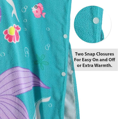 Boys and Girls Absorbent Hooded Beach Towel Pullover Character Microfiber Bath Towel with Side Snaps (Mermaid, 2-3T)