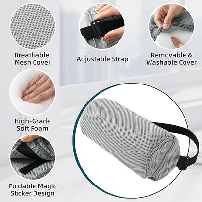 MABOZOO Foldable Lumbar Roll Pillow, Mesh 2 Semi-Circular Back Support Cushion with Adjustable Strap, Portable Cervical Cushion Support Pillow Leg Pillow for Head, Neck Back and Legs(Gray)