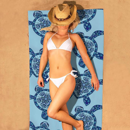 Beach Towel Oversized, Boho Sea Turtles Microfiber Beach Towels, Lightweight, Soft Absorbent, Quick Dry, Sand-Free Beach Blanket, Unique and Ideal Gift for Camping, Pool,Yoga, 29.5” X 59”