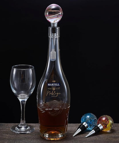 Murano Glass Art Wine Bottle Stopper with Purple and Champagne Glass Ball, Beverage Bottle Stoppers For Gifts, Bar, Holiday Party, Wedding, Pack of 1