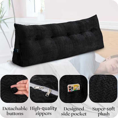 Large Bolster Triangular Headboard Wedge Backrest Positioning Support Bed Rest Reading Pillows Headboard Wedge Pillows for Day Bed Bunk Bed with Removable Cover,Full (54x8x20 Inches)