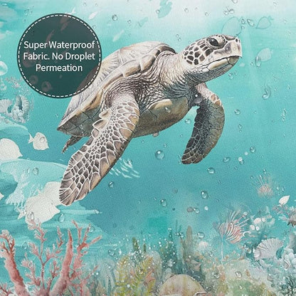 Sea Turtle Shower Curtain for Bathroom Ocean Beach Shower Curtain Set with 12 Hooks (Sea Turtle, 72" x 72")