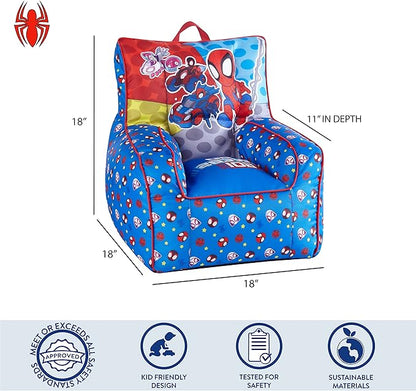 Idea Nuova Marvel Spidey & His Amazing Friends Toddler Nylon Bean Bag Chair with Piping & Top Carry Handle, NN201537, Large, Spidey & Friends