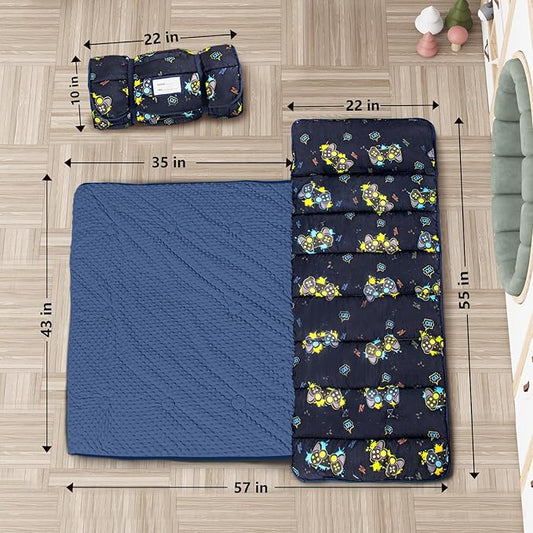 Nap Mat- Toddler Nap Mat with Pillow & Fleece Blanket- 55''*35''*3'' Nap Mat for Toddlers- Nap Mats for Preschool, Daycar