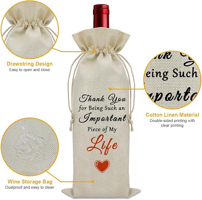 Thank You Gifts for Women Men Wine Bag Friendship Appreciation Gifts Birthday Gifts for Daughter from Mom Wine Bottle Storage Bag Graduation Gifts for Kids Wine Accessories Gifts for Wine Lovers