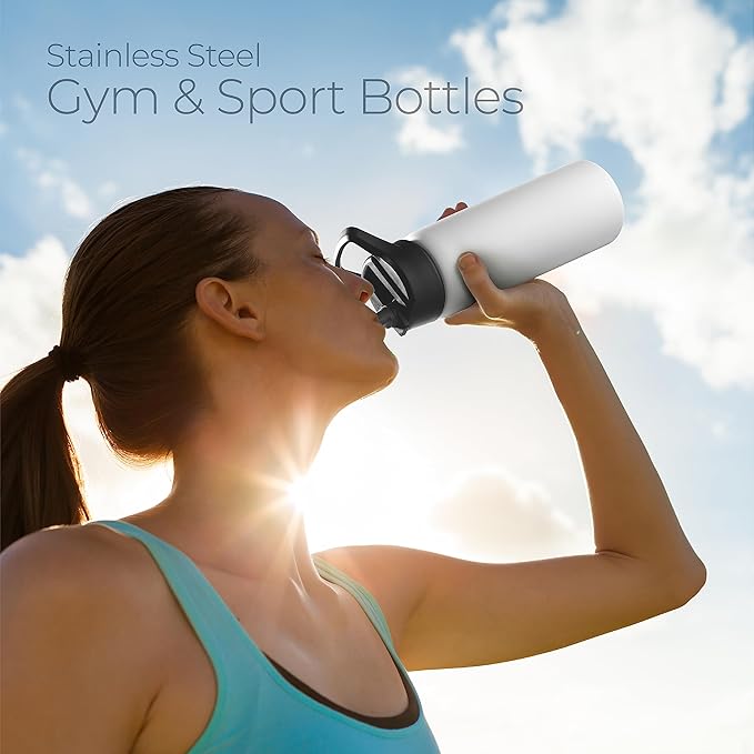SipX™ Triple-Insulated Stainless Steel Water Bottle 25oz. With 3 Lids, BPA-Free Reusable Insulated Water Bottle Keeps Cold 24 Hours, Metal Water Bottle Made Of Sustainable Material For Hiking & Biking