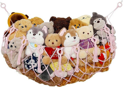 Stuffed Animal Soarage Hammock Macrame Toy Display Plush Toy Holder Ceiling Hanging Net for Stuffed Animal Storage -Light Pink, Small