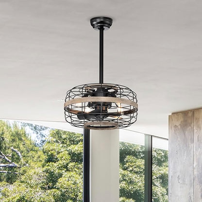 NicBex Ceiling Fan 18 Inch Indoor Industrial Ceiling Fan with Lights Ceiling Fans with 5 Blades and Remote Control Caged Ceiling Fan for Bedroom, Living Room, Matte Black