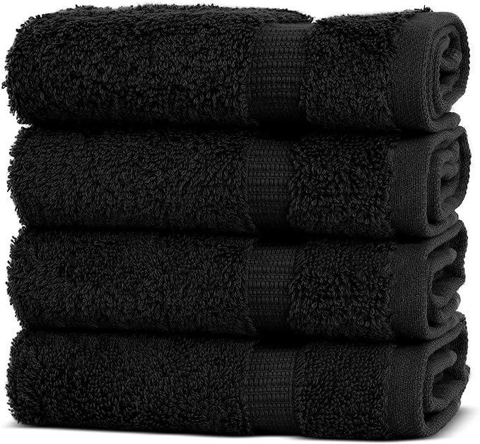 Chakir Turkish Linens | Hotel & Spa Quality 100% Cotton Premium Turkish Towels | Soft & Absorbent (4-Piece Washcloths, Black)