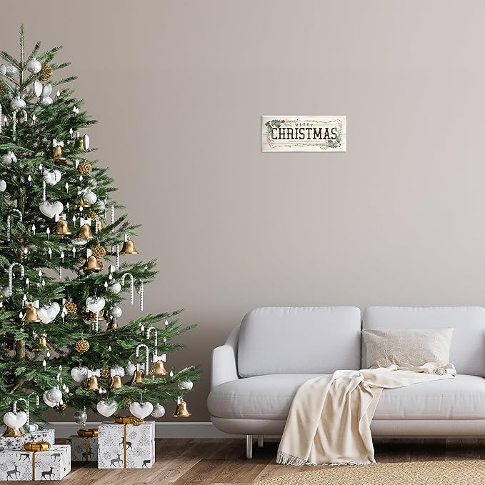 Stupell Industries Rustic Merry Christmas Friends and Family Sign, Designed by Stephanie Workman Marrott Wall Plaque, 7 x 17, Beige