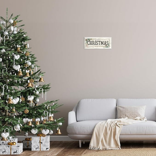 Stupell Industries Rustic Merry Christmas Friends and Family Sign, Designed by Stephanie Workman Marrott Wall Plaque, 7 x 17, Beige