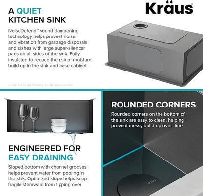 KRAUS Kore 27 Inch Undermount Workstation 16 Gauge Stainless Steel Single Bowl Kitchen Sink with Accessories in PVD Gunmetal Finish with Accessories, KWU110-27-PGM
