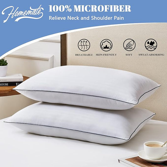 Homemate Bed Pillows for Sleeping - King Size(20"x36") Set of 2 Hotel Quality Pillows Allergy Friendly Microfiber Shell Fluffy Down Alternative Filling Pillow Suitable Back Stomach or Side Sleepers