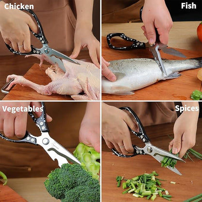 Kitchen Shears for Food Heavy-Duty: Multipurpose Kitchen Shears for Cutting Chicken, Bone, Meat, Food, (9'' Black)