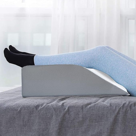Greaton, 21-Inch Leg Wedge Pillow with High-Density Foam, Stylish Chic Jacquard Cover, Multi-Purpose, White