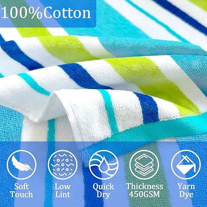 VOOVA & MOVAS Big Kids Towel Poncho with Hood (8-16Years), 100% Cotton Thick Poncho Towel Robe for Kids, Perfect for Pool, Beach, Bathroom, Blue Green Stripe