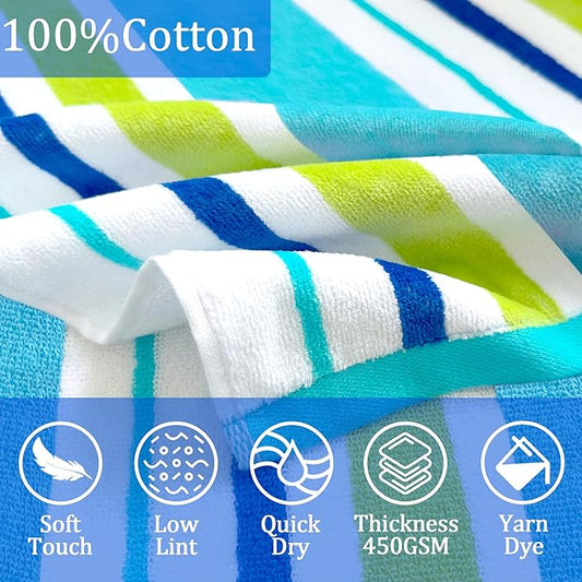 VOOVA & MOVAS Big Kids Towel Poncho with Hood (8-16Years), 100% Cotton Thick Poncho Towel Robe for Kids, Perfect for Pool, Beach, Bathroom, Blue Green Stripe
