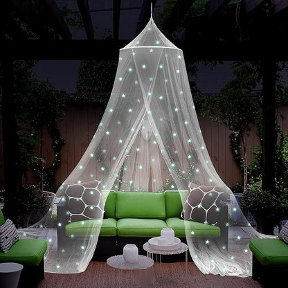 Daksha Princess Bed Canopy for Girls with Glowing Stars, Bed Curtains for Kids, Ceiling Tent, White Room Decor, Fits Twin, Full and Queen Size Beds