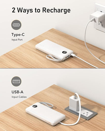 VEEKTOMX Portable Charger with Built-in Cables - 10000mAh Power Bank for iPhone - Slim Fast Charge USB C Battery Pack - Small Travel Essentials Powerbank, Compatible with iPhone, Samsung, Android, etc