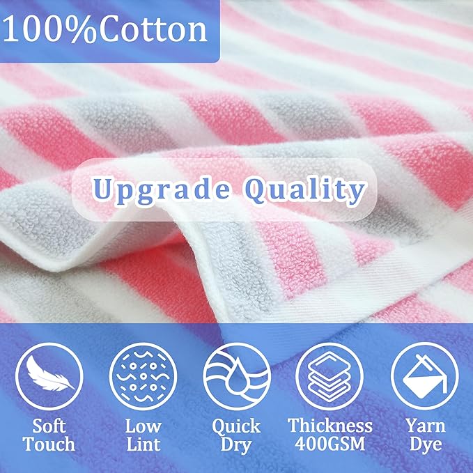 VOOVA & MOVAS Kids Poncho Towels - Soft 100% Cotton (4-8Years), Quick Dry Absorbent Light Weight Hooded Towel for Pool | Swim | Beach | Bath, Pink Gray Stripe