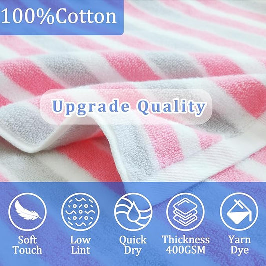 VOOVA & MOVAS Kids Poncho Towels - Soft 100% Cotton (4-8Years), Quick Dry Absorbent Light Weight Hooded Towel for Pool | Swim | Beach | Bath, Pink Gray Stripe