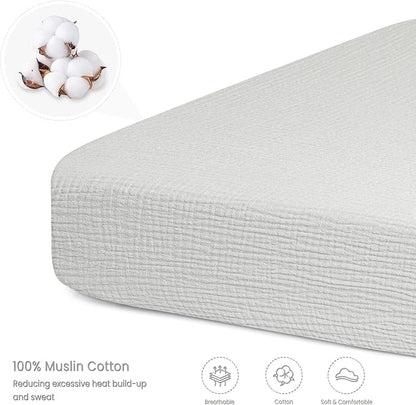Lulu moon Muslin Crib Sheet Fitted Crib Mattress Sheet for Boys and Girls, 28"x 52" Gentle Gray