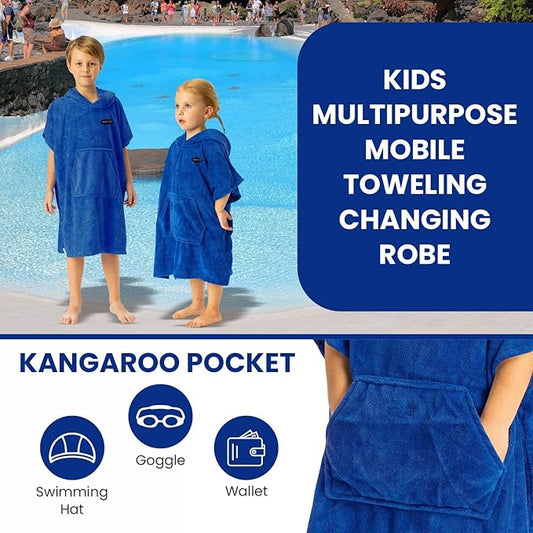 Surf Poncho for Kids with Hood, Quick Dry 80% Microfiber Polyester Changing Robe Beach Towel W/Outside Pocket - Outdoor, Surfing, Swimming, Bathing, Travelling, Camping, Pool (Royal Blue)…