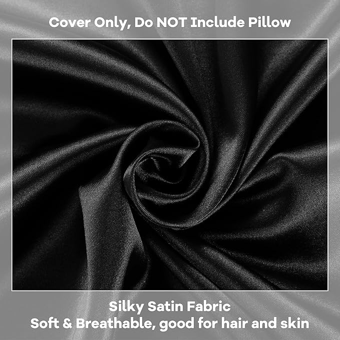 HOMBYS Satin Bed Wedge Pillow Cover Silky & Smooth Wedge Pillowcase 1 Pack 24x24x12, Soft & Breathable, Removable & Machine Washable-Zipper Design (Pillow Not Include), Black