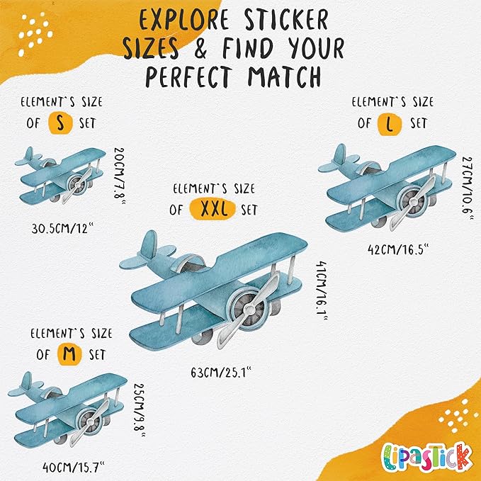 Large Airplane Wall Decals for Kids by Lipastick - 89 pcs Premium Kids Wall Stickers Aircrafts - Creative Nursery Wall Decal - Plane Vinyl Wall Decals for Baby Nursery Children Room Bedroom XXL Size