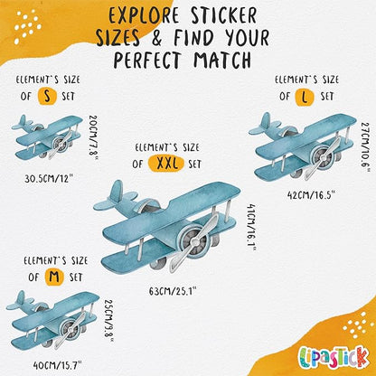 Large Airplane Wall Decals for Kids by Lipastick - 89 pcs Premium Kids Wall Stickers Aircrafts - Creative Nursery Wall Decal - Plane Vinyl Wall Decals for Baby Nursery Children Room Bedroom XXL Size