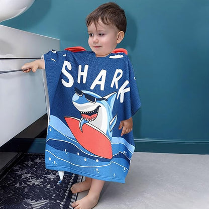 Shark Beach Towel for Ages 1-4, Cute Kids Hooded Bath Towel, 47.2" x 23.6" Super Absorbent Toddler Bath Towel