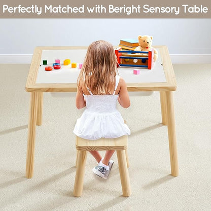 Beright Wooden Step Stool for Kids, Children's Stool fit with Sensory Table, Sturdy Sitting Stool with Assembled Four-Legged, for Children, Toddler, Square, 1 Pack