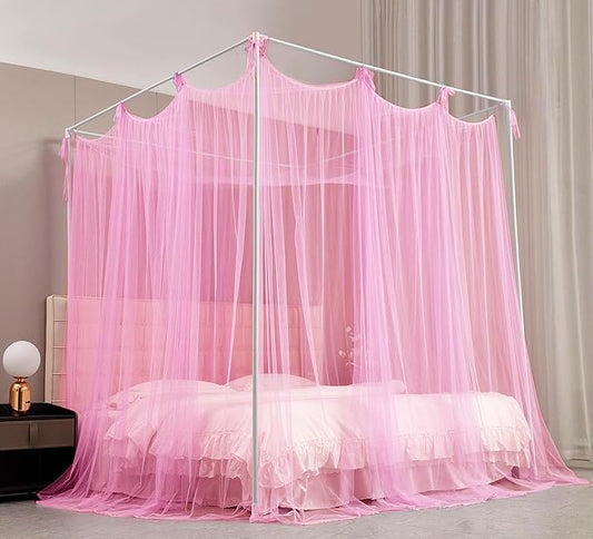 Mengersi Bed Canopy Mosquito Net for Bed,Canopy Bed Curtains Elegant Bed Drapes Screen Netting Canopy Curtains Bedroom Decor (Pink, Twin/Twin XL)
