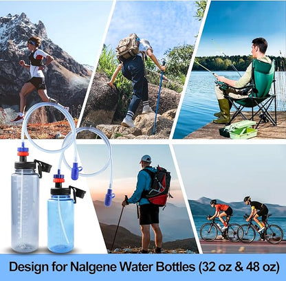 Hydration Adapter Kit for Nalgene Water Bottle with Cap, Compatible with 32/48 oz Wide Mouth Water Bottles, Outdoor Sports Accessories, Use for Camping, Cycling, Hiking(Red)