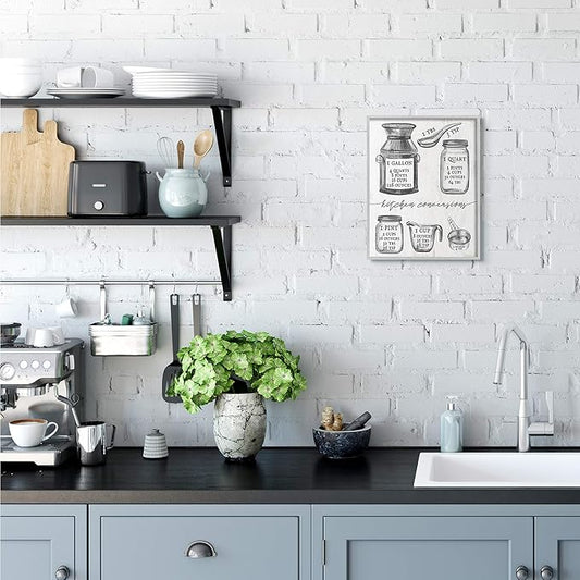 Stupell Industries Kitchen Conversion Chart Neutral Grey Word Drawing, Design by Artist Daphne Polselli Wall Art, 11x14, Off- White